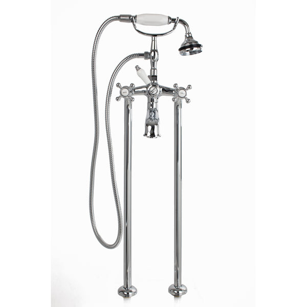 Free-Standing Tub Filler with Hand Shower, Ceramic Accents