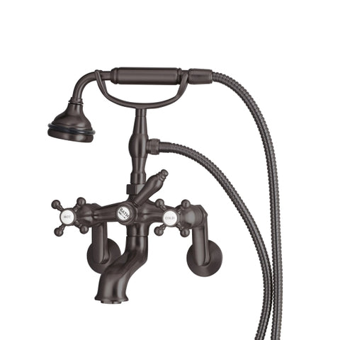 Wall Mount Tub Filler with Hand Shower, All Metal Accents