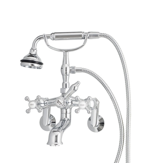 Wall Mount Tub Filler with Hand Shower, All Metal Accents