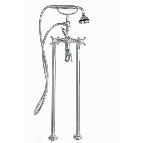 Free-Standing Tub Filler with Hand Shower, All Metal Accents
