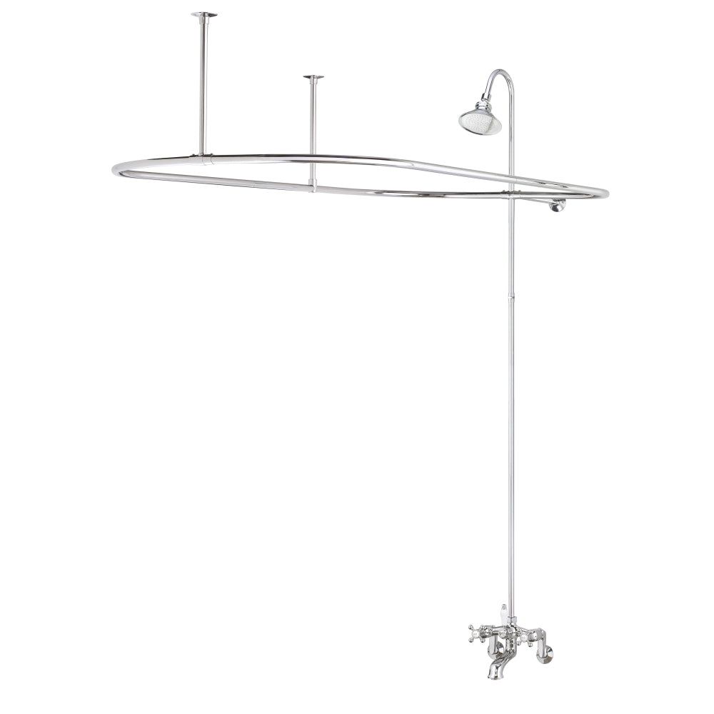 Wall Mount Tub Filler with Overhead Shower and Curtain Frame