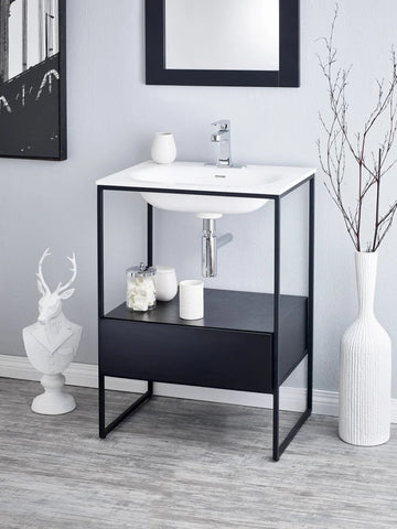 FRAME CONSOLE SINK, WHITE/BLACK, SINGLE HOLE DRILLING
